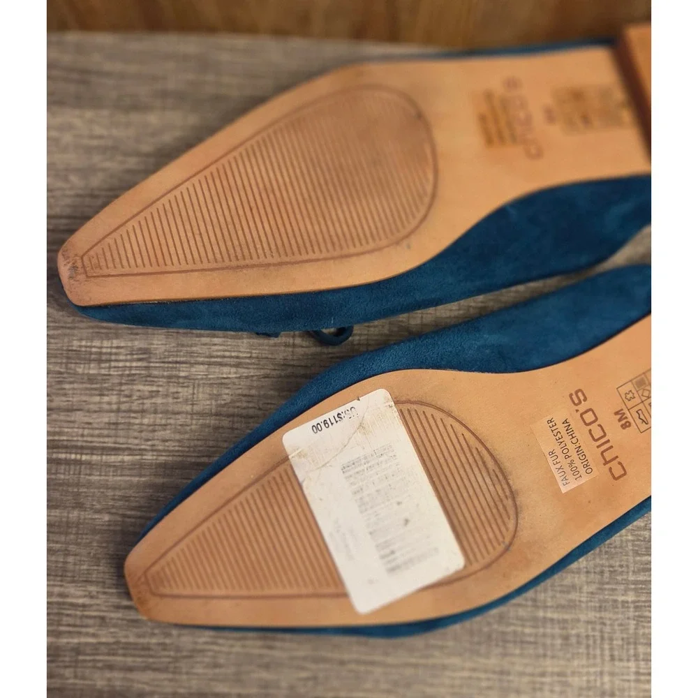 Chico's Striking Teal Faux Fur Penny‎ Flats Womens Size 8